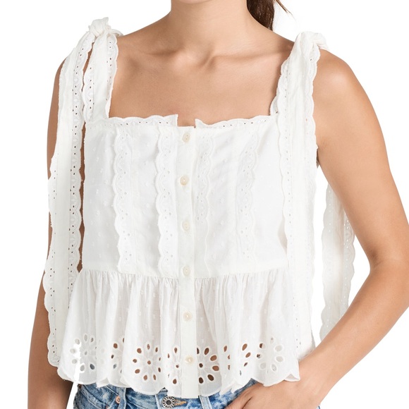 FARM Rio Tops - Farm Rio Laces Eyelet Tie-Shoulder Blouse